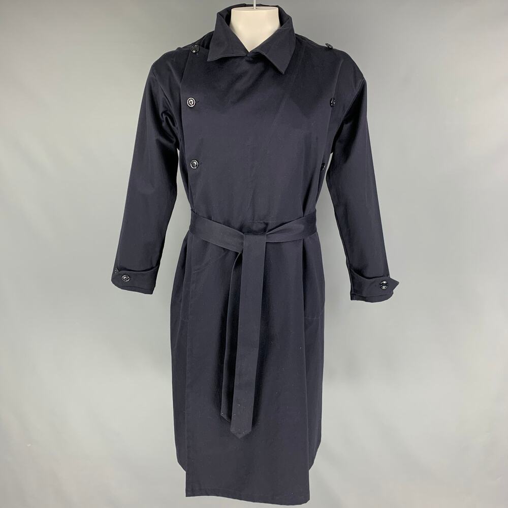 MONITALY Size M Navy Sateen Double Breasted Coat
